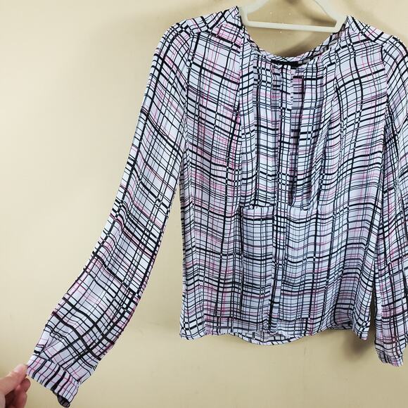 4/$25 Worthington Grid Print Long Sleeve Blouse Size S - Picture 5 of 12